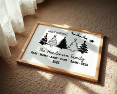 Custom Family Print features five beautifully designed Christmas trees personalized with each family member’s name for a festive and meaningful touch. Printed on high-quality matte canvas, it combines modern style with holiday warmth. The vibrant tree designs create a cheerful and cozy atmosphere perfect for Christmas celebrations. This personalized family Christmas canvas highlights love, unity, and the spirit of togetherness.