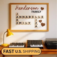 This Personalized Scrabble Puzzle Sign is a creative and heartwarming way to celebrate family connections. Designed as a custom wooden crossword wall sign, it beautifully features your family or grandkids’ names in a charming Scrabble-style layout. Perfect as a grandparents’ Christmas gift, birthday surprise, or family keepsake that adds warmth to any home. A custom last name sign ideal for decorating living rooms, hallways, or family walls with love and personality.