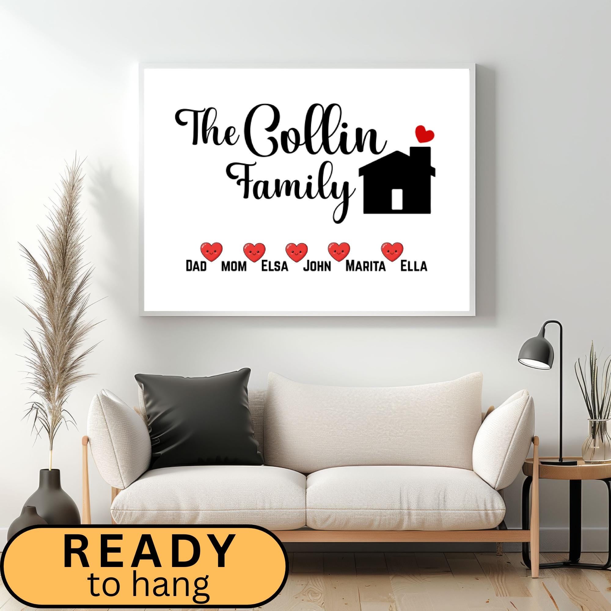 Modern Custom Framed Canvas Sign Wall Art featuring a personalized family name design for stylish home decor. This custom name wall art adds a unique and elegant touch to any modern interior. Perfect as a custom gift for him or her, combining simplicity and sophistication. Enhance your space with this personalized family name sign, a trendy and timeless wall art piece.