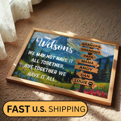 Custom Family Adventure Canvas Art featuring a scenic nature landscape, a mountain view with trees and grasses. Perfect for travelers and outdoor enthusiasts. Personalized family name sign adds a unique and meaningful touch to any home decor. Modern wall poster design ideal for living rooms, bedrooms, or offices, enhancing adventurous and stylish vibes. Thoughtful gift for families who love travel, nature, and memorable experiences together. Trendy Gift Ideas this Christmas