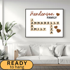 This Personalized Scrabble Puzzle Sign is a creative and heartwarming way to celebrate family connections. Designed as a custom wooden crossword wall sign, it beautifully features your family or grandkids’ names in a charming Scrabble-style layout. Perfect as a grandparents’ Christmas gift, birthday surprise, or family keepsake that adds warmth to any home. A custom last name sign ideal for decorating living rooms, hallways, or family walls with love and personality.