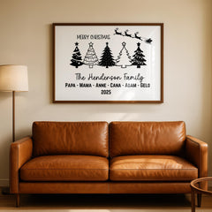 Custom Family Print features five beautifully designed Christmas trees personalized with each family member’s name for a festive and meaningful touch. Printed on high-quality matte canvas, it combines modern style with holiday warmth. The vibrant tree designs create a cheerful and cozy atmosphere perfect for Christmas celebrations. This personalized family Christmas canvas highlights love, unity, and the spirit of togetherness.
