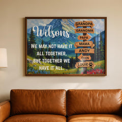 Custom Family Adventure Canvas Art featuring a scenic nature landscape, a mountain view with trees and grasses. Perfect for travelers and outdoor enthusiasts. Personalized family name sign adds a unique and meaningful touch to any home decor. Modern wall poster design ideal for living rooms, bedrooms, or offices, enhancing adventurous and stylish vibes. Thoughtful gift for families who love travel, nature, and memorable experiences together. Trendy Gift Ideas this Christmas