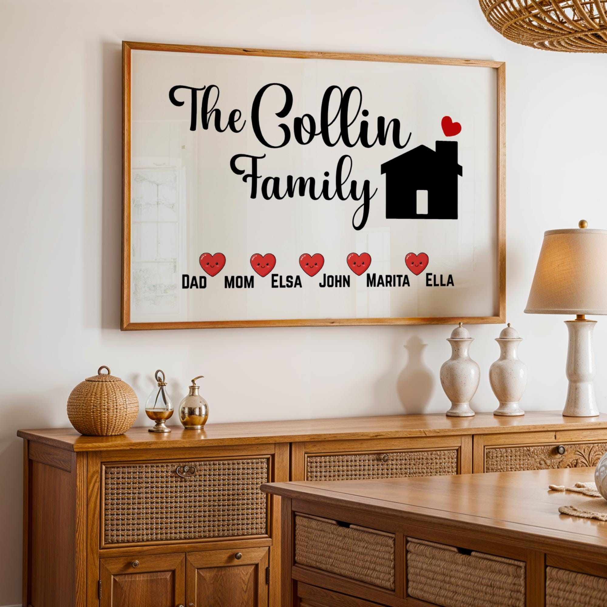 Modern Custom Framed Canvas Sign Wall Art featuring a personalized family name design for stylish home decor. This custom name wall art adds a unique and elegant touch to any modern interior. Perfect as a custom gift for him or her, combining simplicity and sophistication. Enhance your space with this personalized family name sign, a trendy and timeless wall art piece.