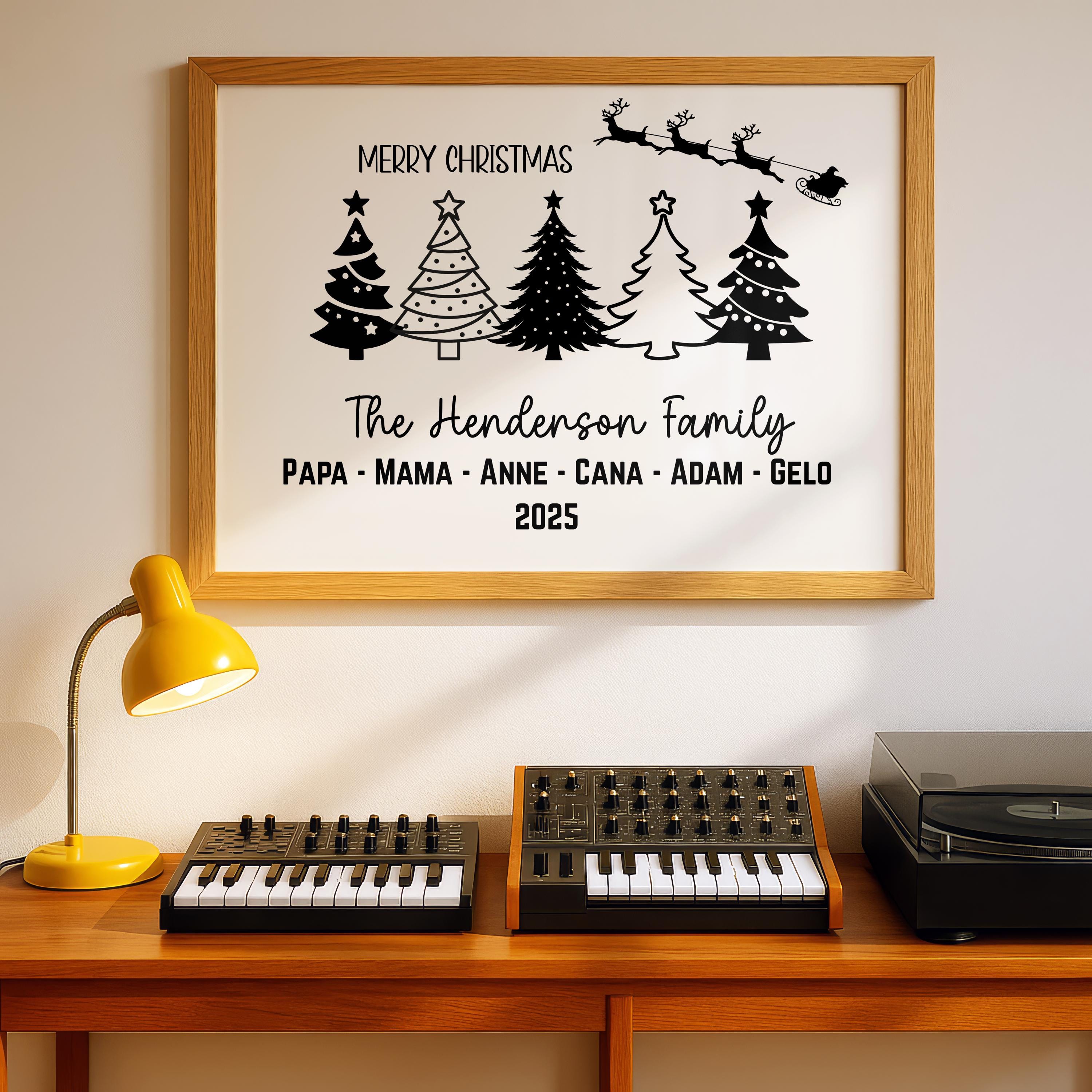 Custom Family Print features five beautifully designed Christmas trees personalized with each family member’s name for a festive and meaningful touch. Printed on high-quality matte canvas, it combines modern style with holiday warmth. The vibrant tree designs create a cheerful and cozy atmosphere perfect for Christmas celebrations. This personalized family Christmas canvas highlights love, unity, and the spirit of togetherness.