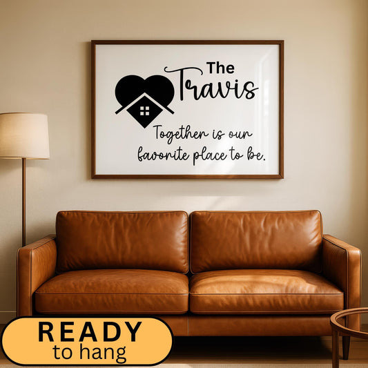 Stylish Personalized Family Name Canvas Sign crafted as a modern framed wall print to elevate your home decor. This custom wall art gift showcases your family name or favorite quote, blending elegance and warmth in one timeless piece. Ideal for living rooms, bedrooms, or entryways, it adds a personal and sophisticated touch to any home. A trendy and thoughtful custom gift for him or her, perfect for weddings, anniversaries, or housewarming celebrations.