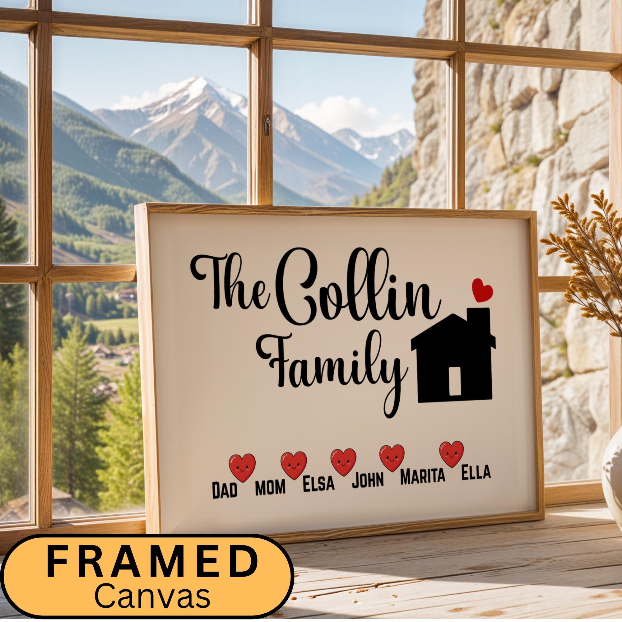 Modern Custom Framed Canvas Sign Wall Art featuring a personalized family name design for stylish home decor. This custom name wall art adds a unique and elegant touch to any modern interior. Perfect as a custom gift for him or her, combining simplicity and sophistication. Enhance your space with this personalized family name sign, a trendy and timeless wall art piece.