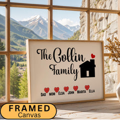 Modern Custom Framed Canvas Sign Wall Art featuring a personalized family name design for stylish home decor. This custom name wall art adds a unique and elegant touch to any modern interior. Perfect as a custom gift for him or her, combining simplicity and sophistication. Enhance your space with this personalized family name sign, a trendy and timeless wall art piece.
