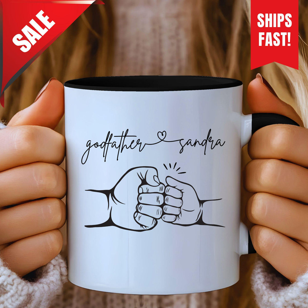 Personalized Godfather Gift, Father's Day Mug, Birthday or Christmas Present from Godchild, Godfather And Baby Fist Bump Mug, Godfather Mug
