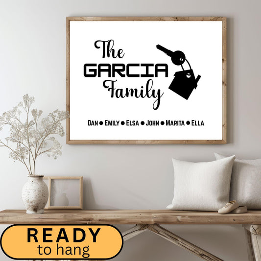 Elegant Personalized Family Name Sign designed as a custom wall art gift for stylish and modern homes. This framed canvas print features your family or kids’ names in a minimalist, timeless design. A perfect custom gift for weddings, anniversaries, or new homeowners who appreciate unique decor. Add a warm, personal touch to your home wall decor with this trendy custom name sign art. New Home Decor, Perfect Christmas Gift Idea